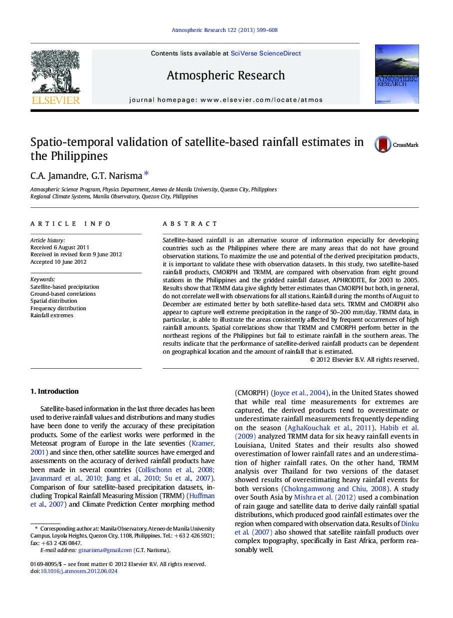 Spatio-temporal validation of satellite-based rainfall estimates in the Philippines