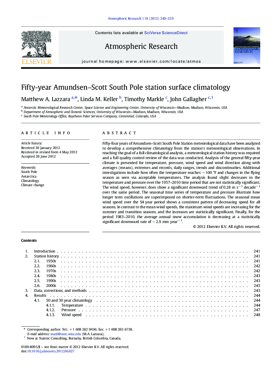 Fifty-year Amundsen-Scott South Pole station surface climatology