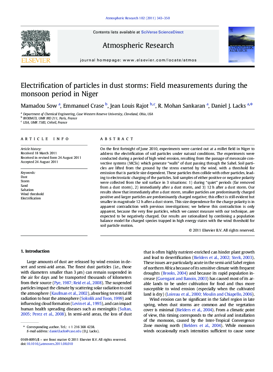 Electrification of particles in dust storms: Field measurements during the monsoon period in Niger