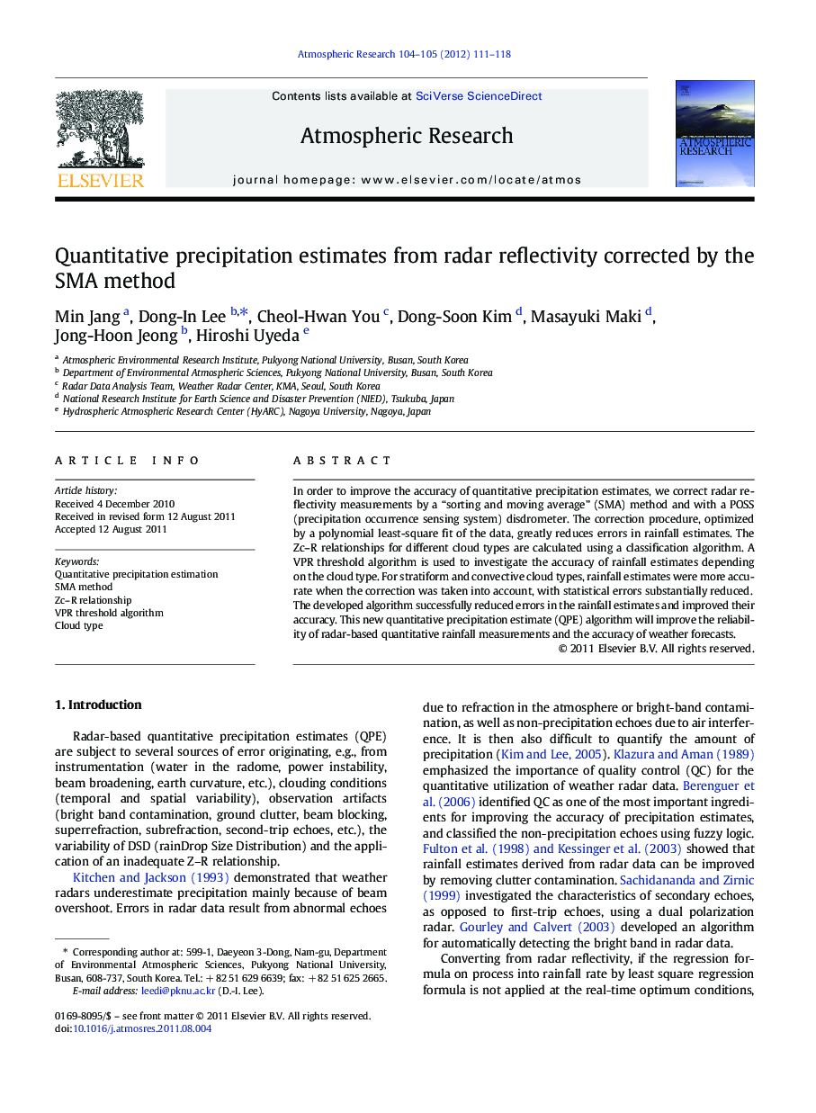 Quantitative precipitation estimates from radar reflectivity corrected by the SMA method