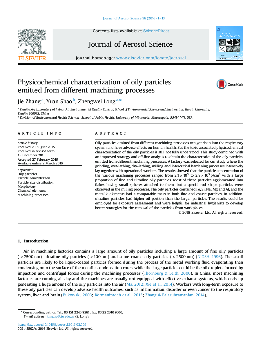 Physicochemical characterization of oily particles emitted from different machining processes