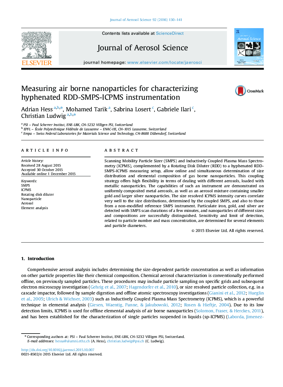 Measuring air borne nanoparticles for characterizing hyphenated RDD-SMPS-ICPMS instrumentation