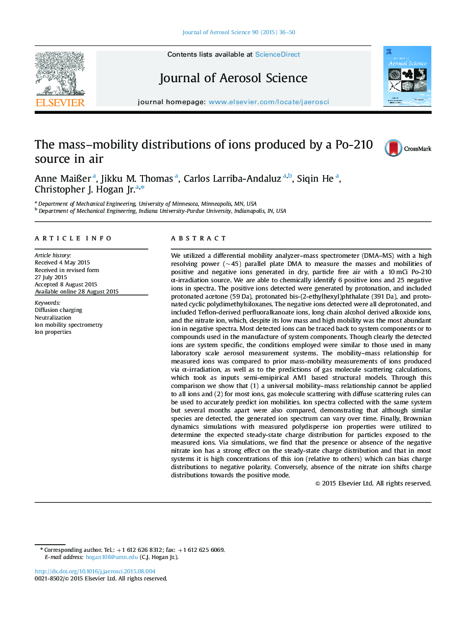 The mass-mobility distributions of ions produced by a Po-210 source in air