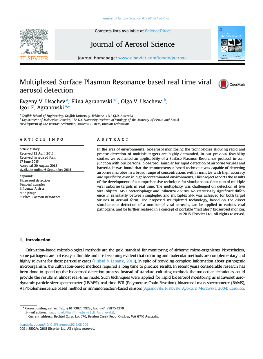 Multiplexed Surface Plasmon Resonance based real time viral aerosol detection