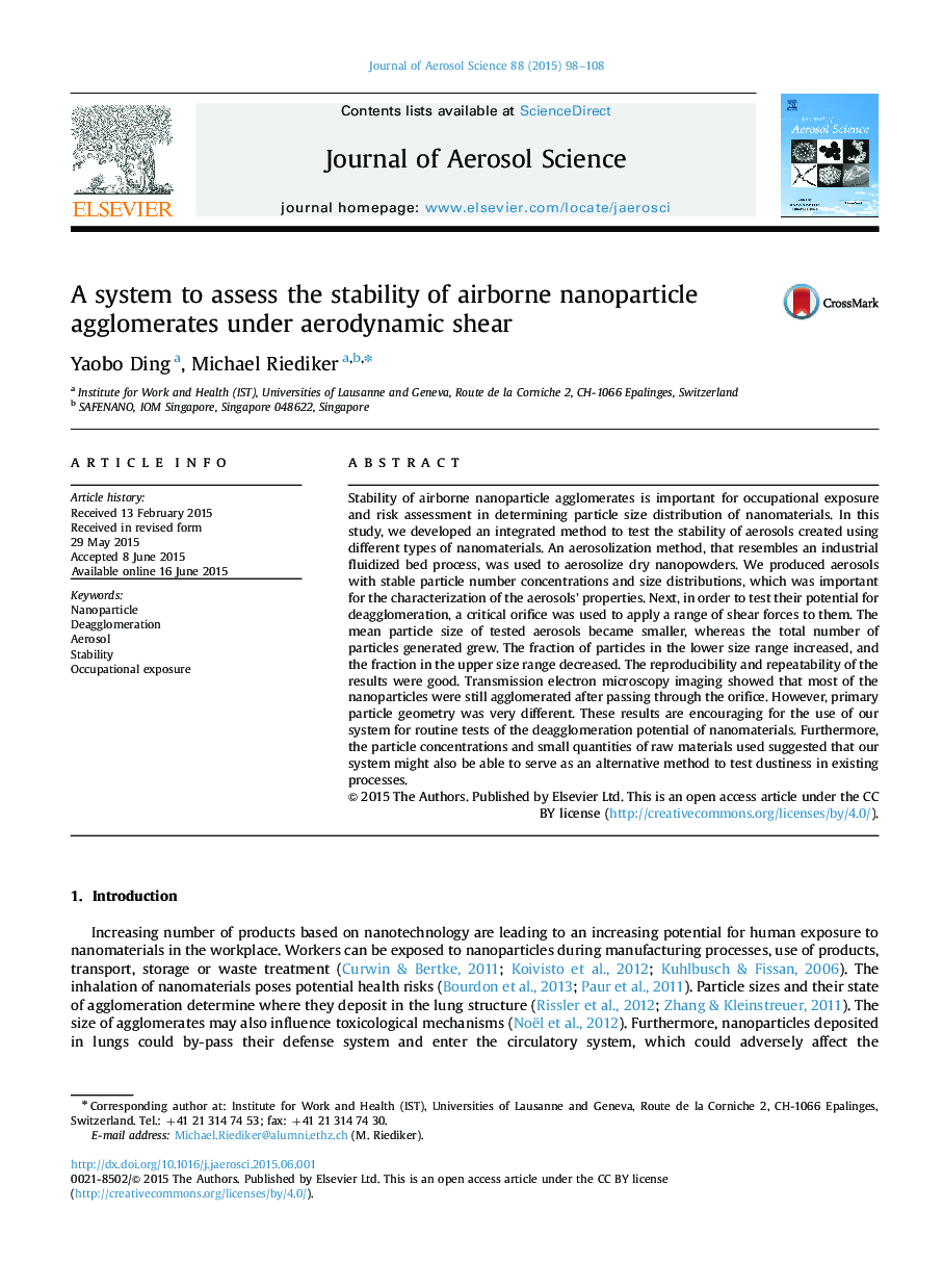 A system to assess the stability of airborne nanoparticle agglomerates under aerodynamic shear