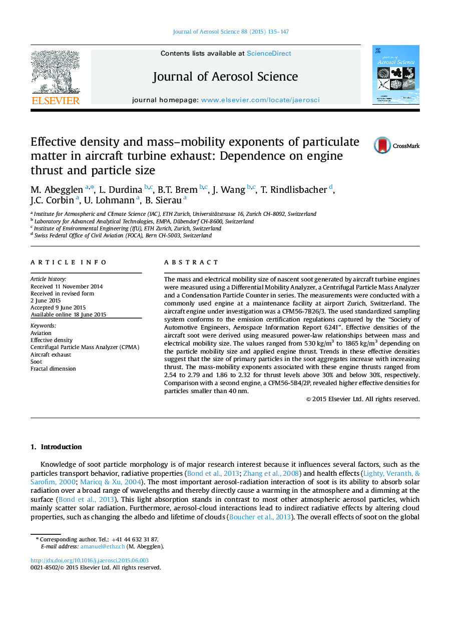 Effective density and mass-mobility exponents of particulate matter in aircraft turbine exhaust: Dependence on engine thrust and particle size