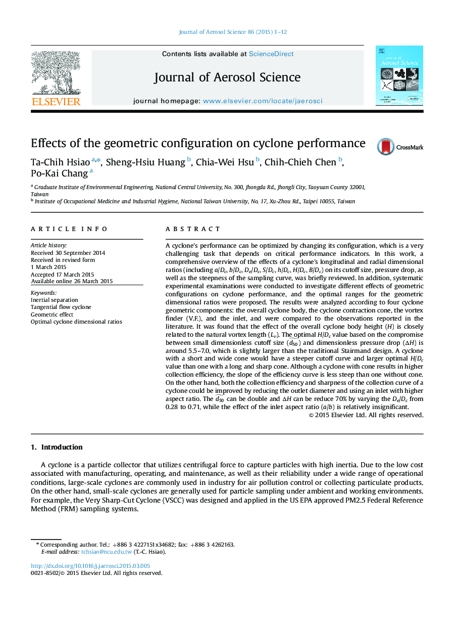 Effects of the geometric configuration on cyclone performance