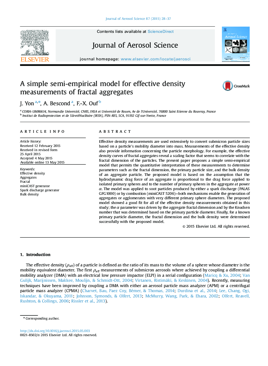 A simple semi-empirical model for effective density measurements of fractal aggregates