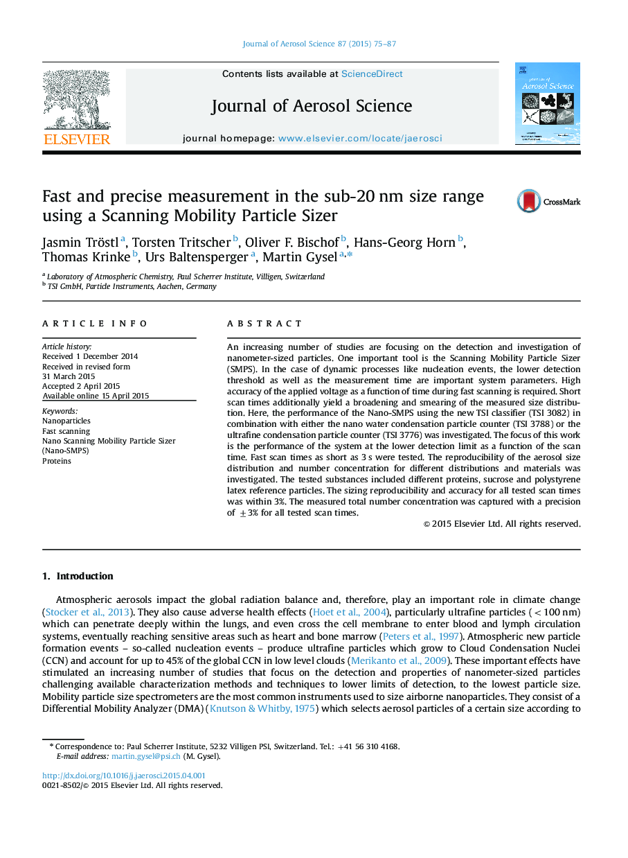 Fast and precise measurement in the sub-20Â nm size range using a Scanning Mobility Particle Sizer