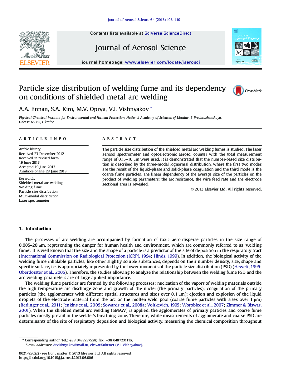 Particle size distribution of welding fume and its dependency on conditions of shielded metal arc welding