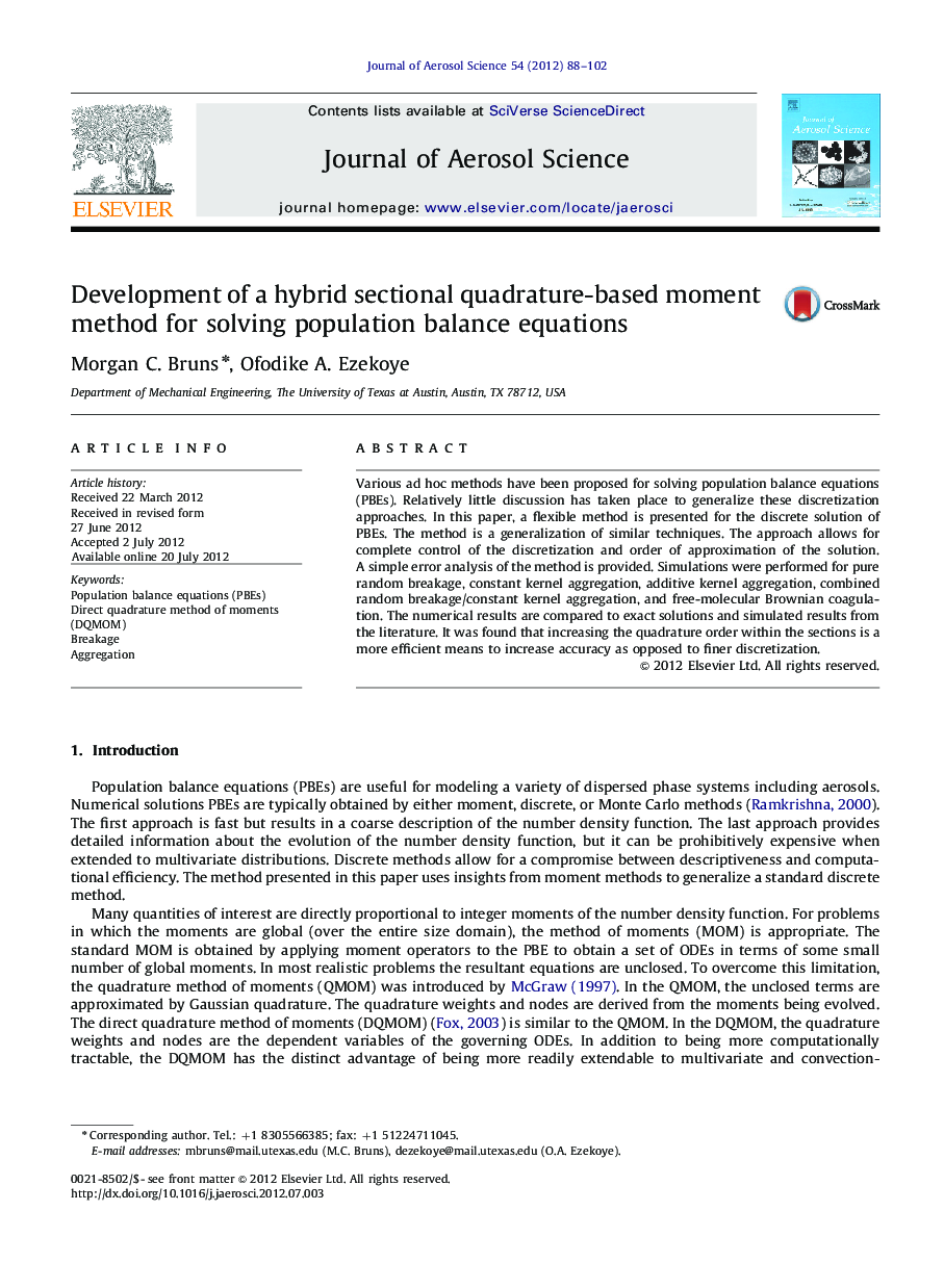 Development of a hybrid sectional quadrature-based moment method for solving population balance equations