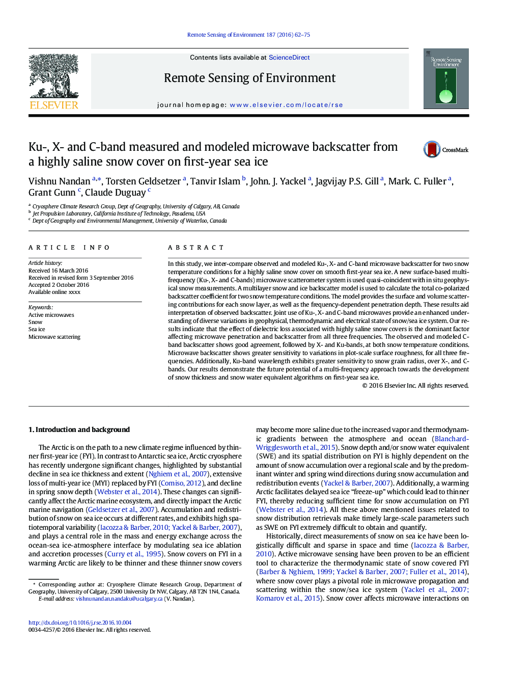 Ku-, X- and C-band measured and modeled microwave backscatter from a highly saline snow cover on first-year sea ice