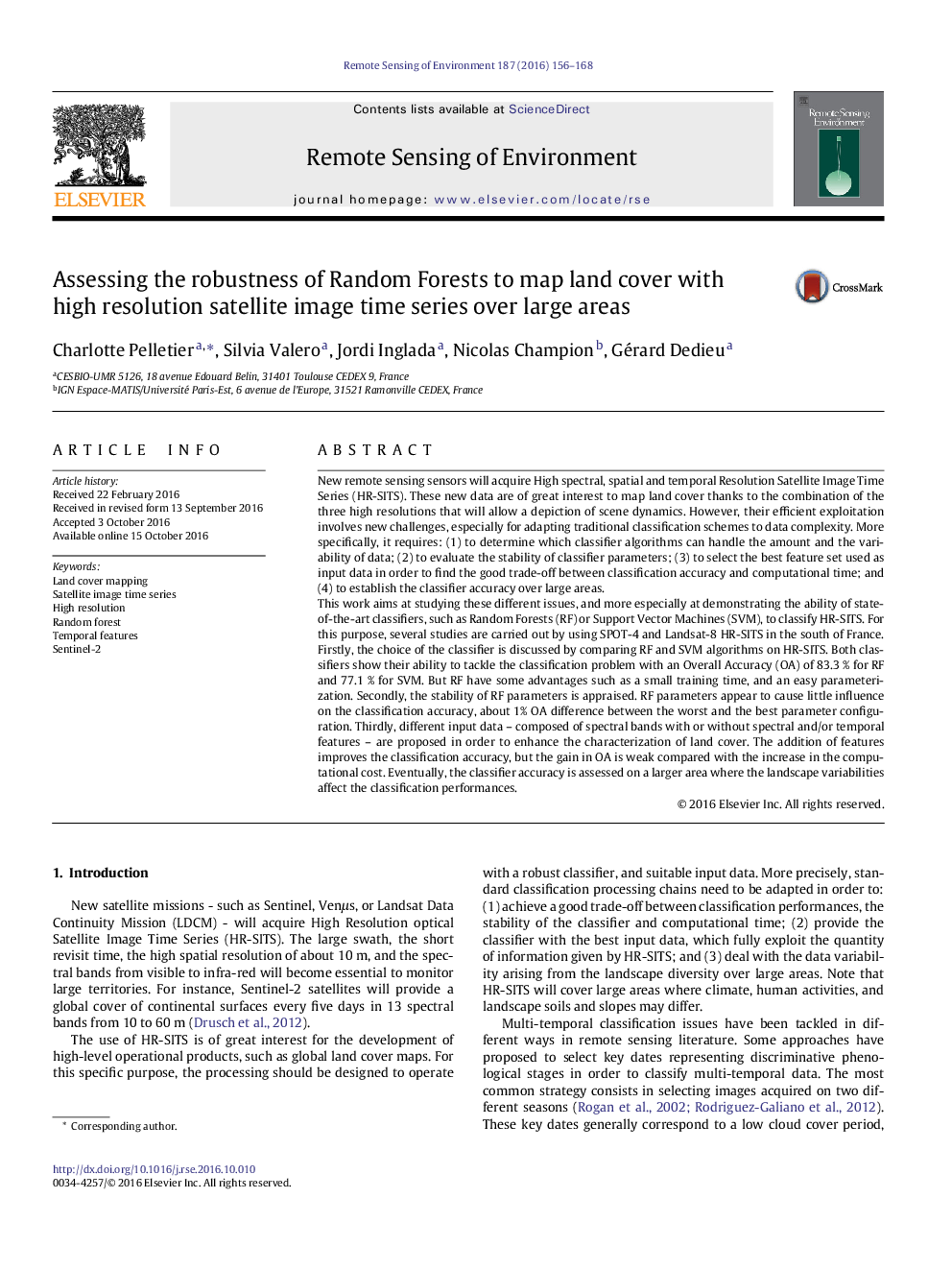 ارزیابی قابلیت اطمینان جنگل های تصادفی برای نقشه پوشش زمین با تصاویر با کیفیت تصویر ماهواره ای با وضوح بالا در مناطق بزرگ 