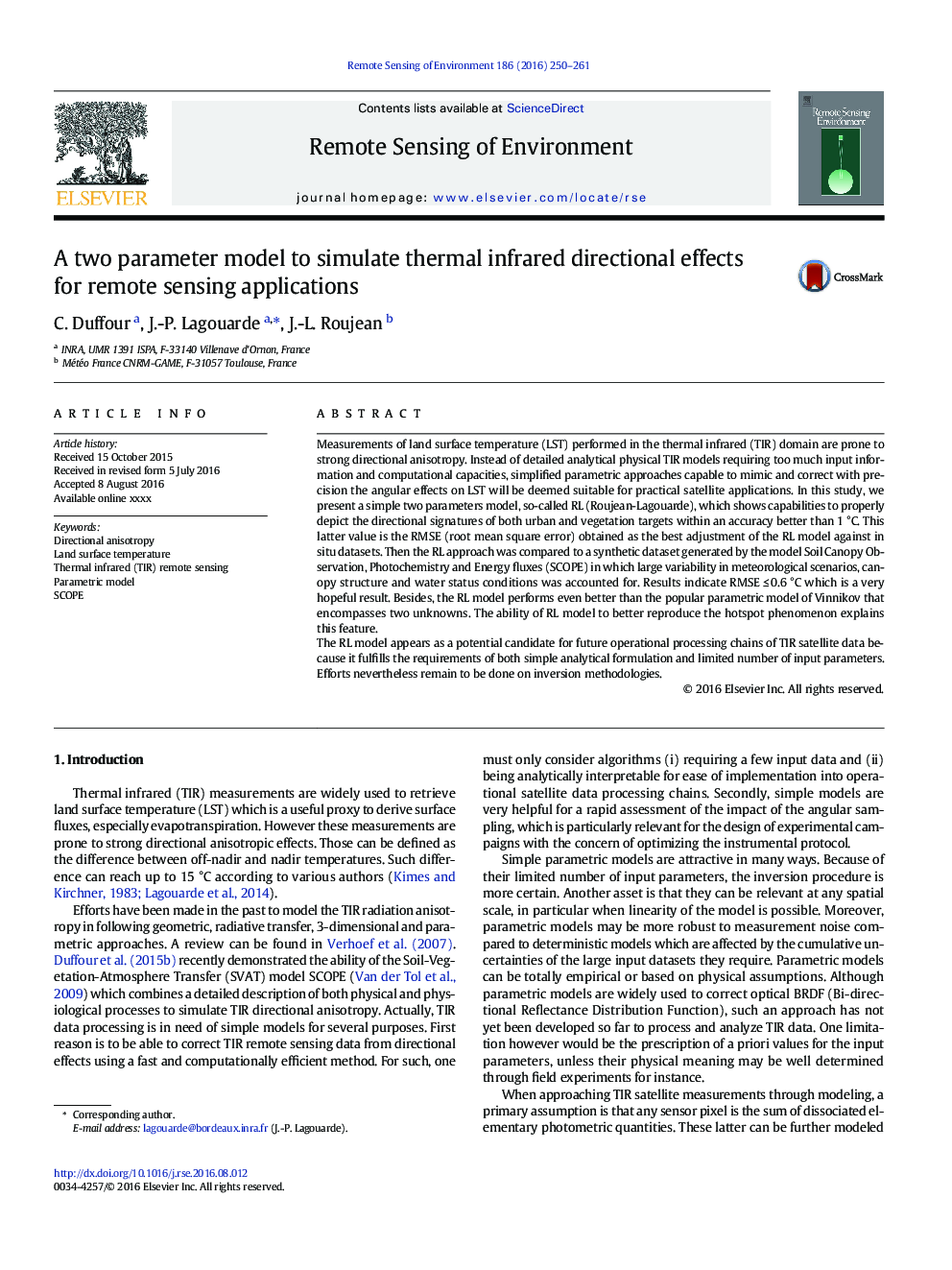 A two parameter model to simulate thermal infrared directional effects for remote sensing applications