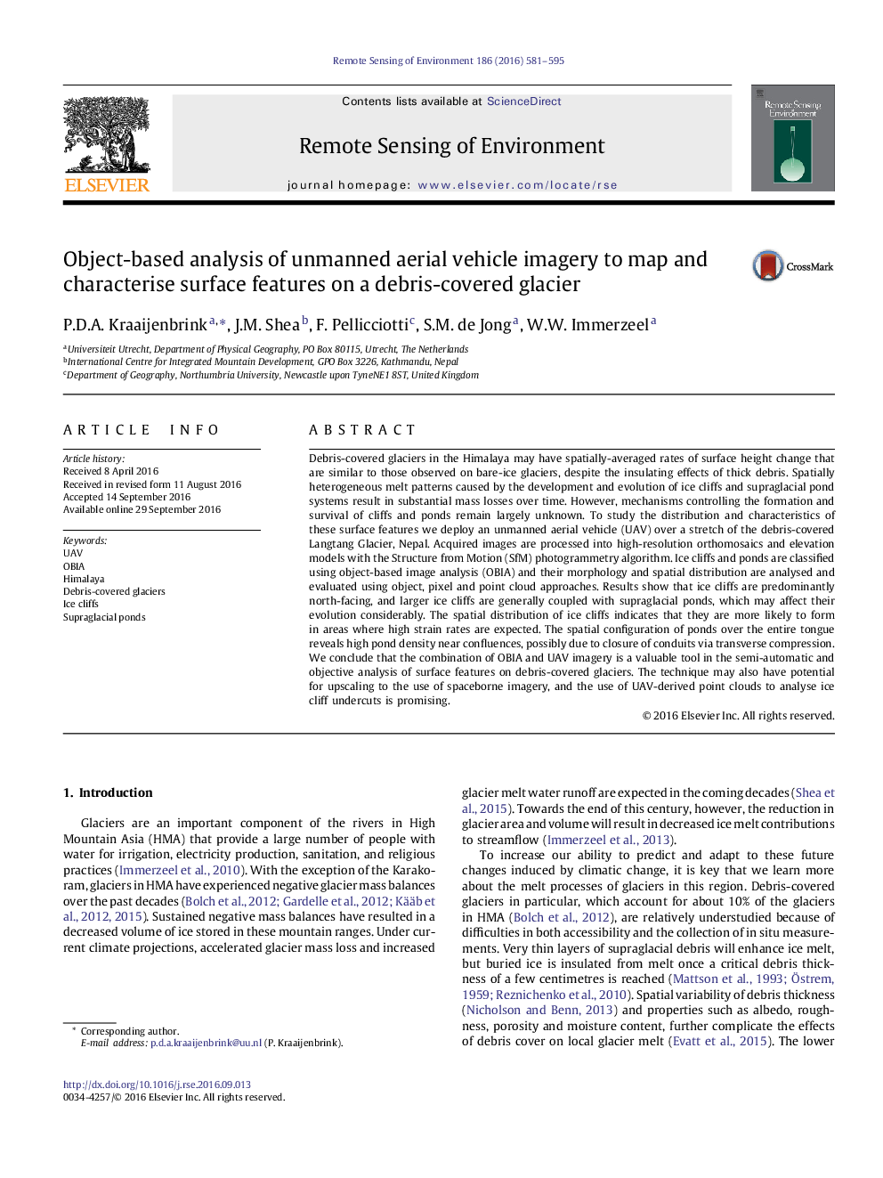 Object-based analysis of unmanned aerial vehicle imagery to map and characterise surface features on a debris-covered glacier