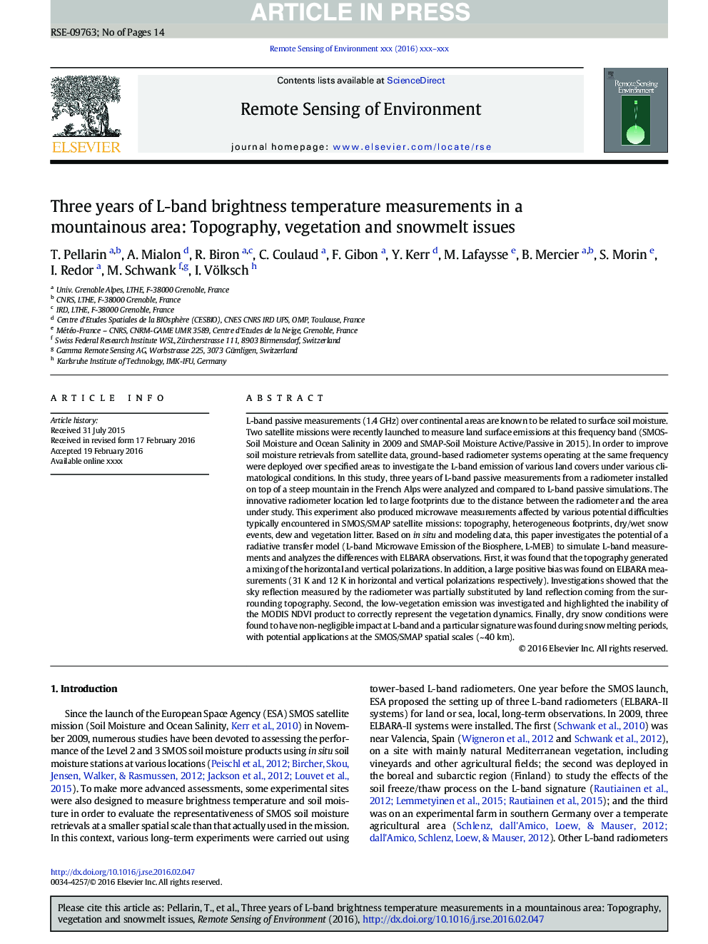 Three years of L-band brightness temperature measurements in a mountainous area: Topography, vegetation and snowmelt issues