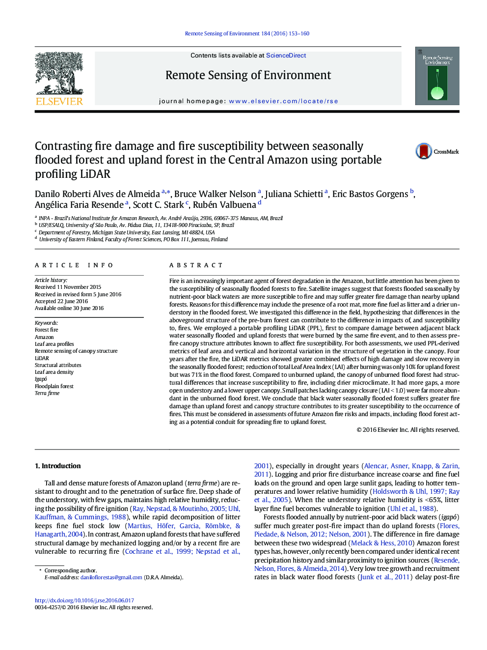 Contrasting fire damage and fire susceptibility between seasonally flooded forest and upland forest in the Central Amazon using portable profiling LiDAR