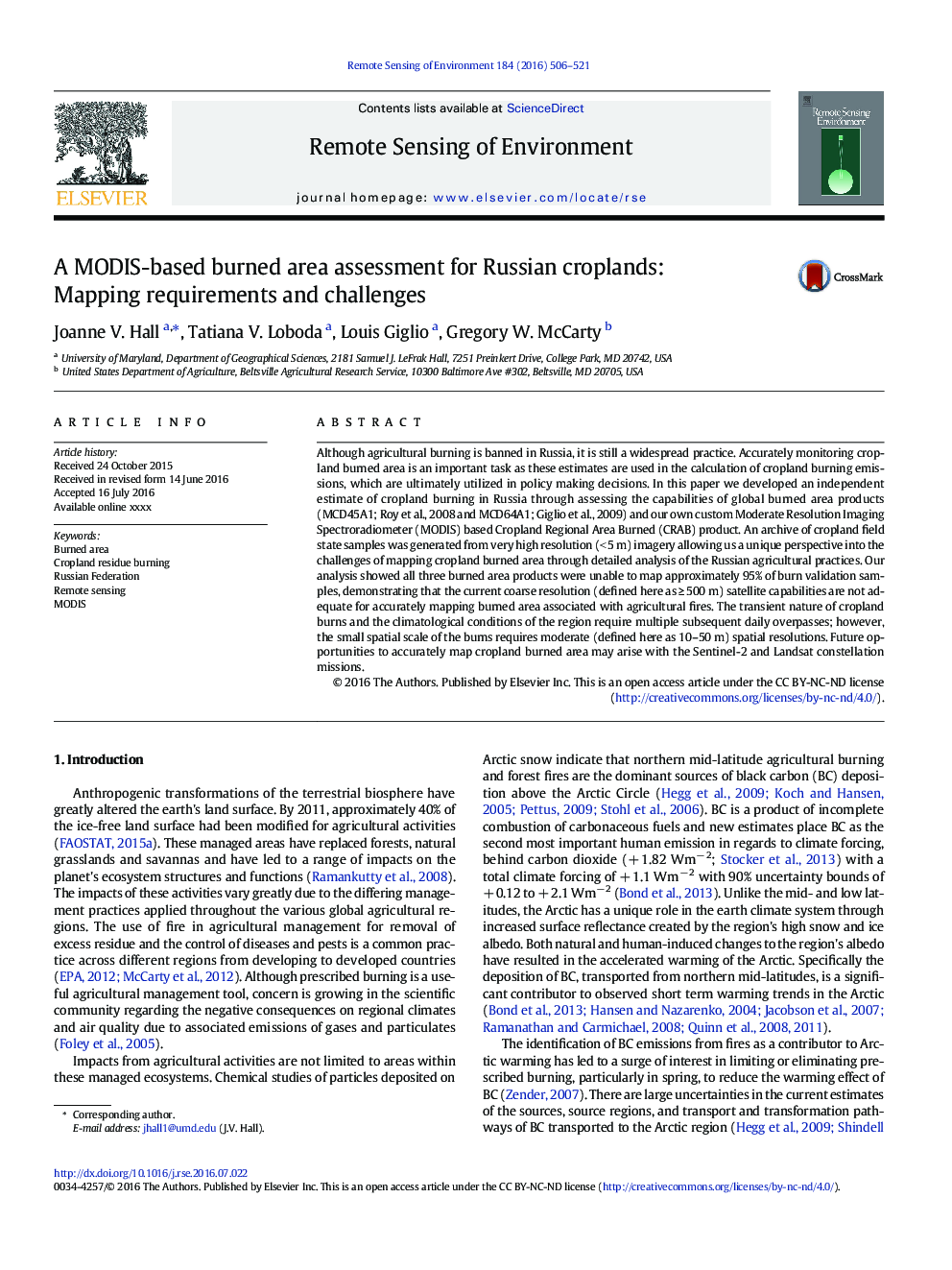 A MODIS-based burned area assessment for Russian croplands: Mapping requirements and challenges