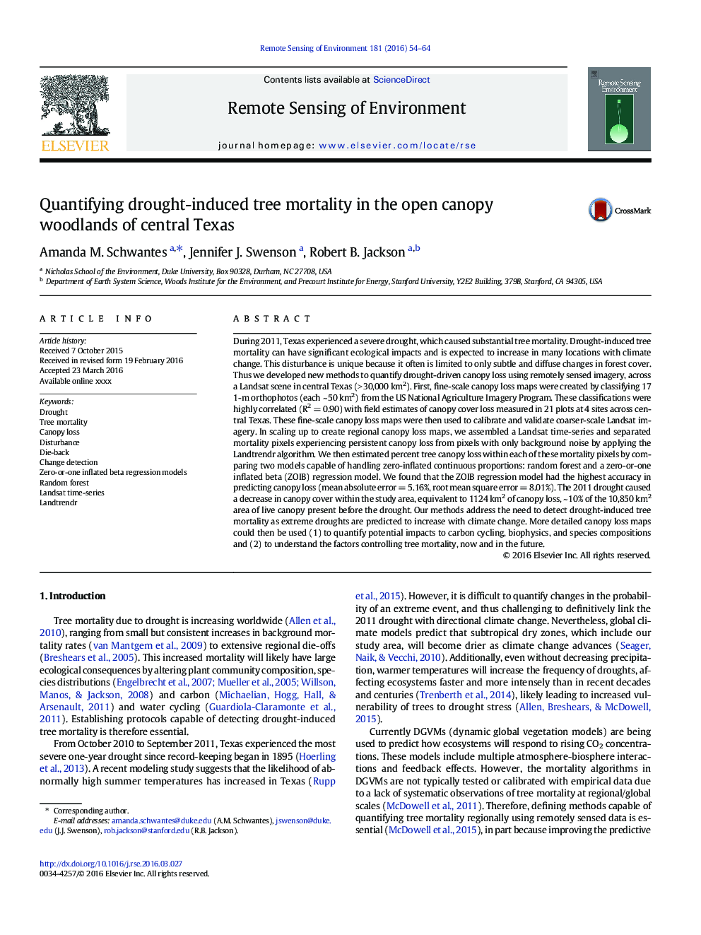 Quantifying drought-induced tree mortality in the open canopy woodlands of central Texas