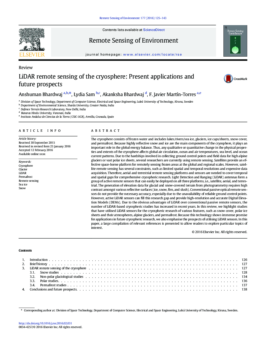 LiDAR remote sensing of the cryosphere: Present applications and future prospects