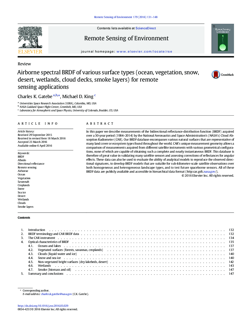 Airborne spectral BRDF of various surface types (ocean, vegetation, snow, desert, wetlands, cloud decks, smoke layers) for remote sensing applications