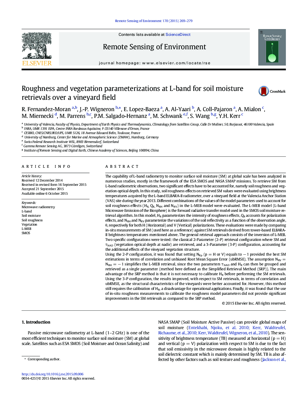 Roughness and vegetation parameterizations at L-band for soil moisture retrievals over a vineyard field