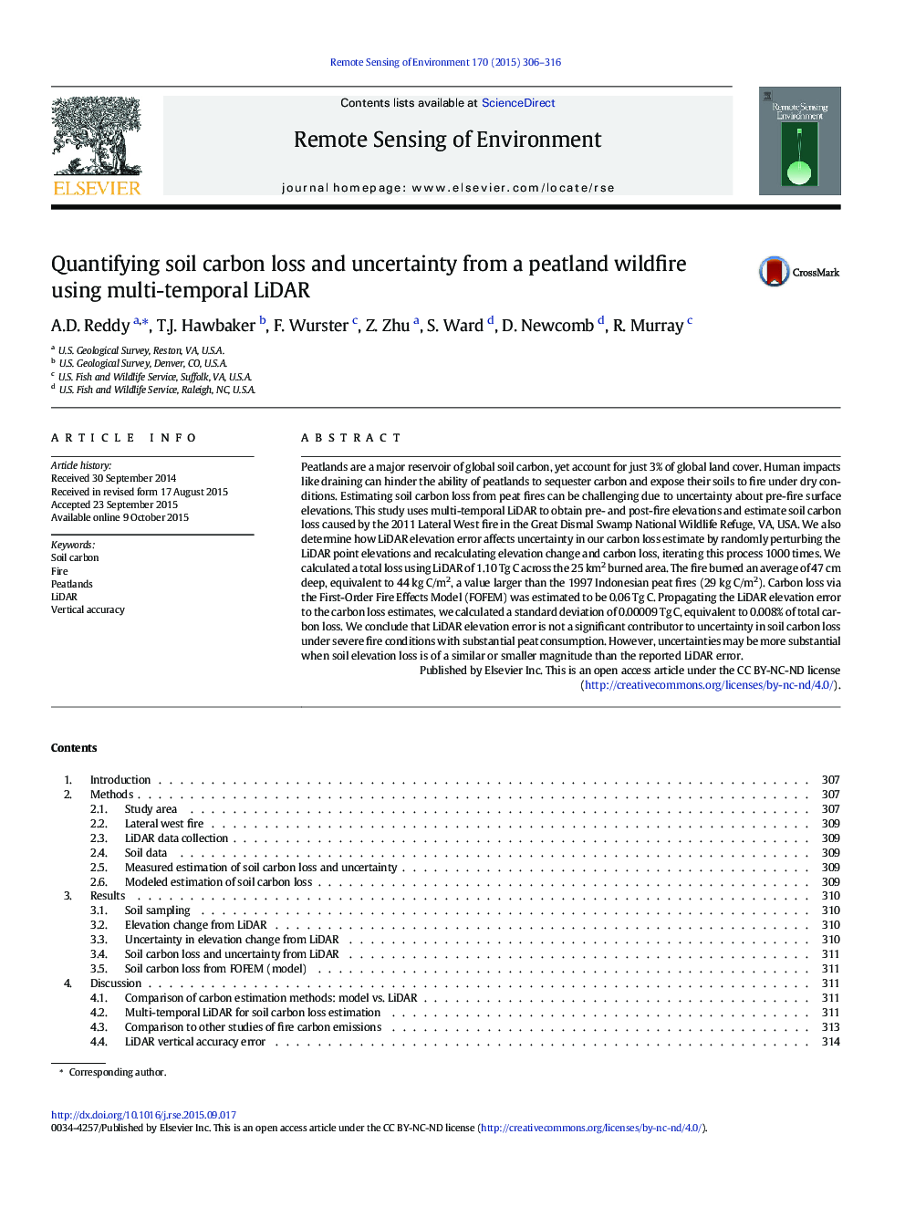 Quantifying soil carbon loss and uncertainty from a peatland wildfire using multi-temporal LiDAR