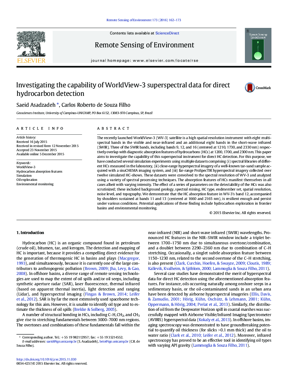 Investigating the capability of WorldView-3 superspectral data for direct hydrocarbon detection
