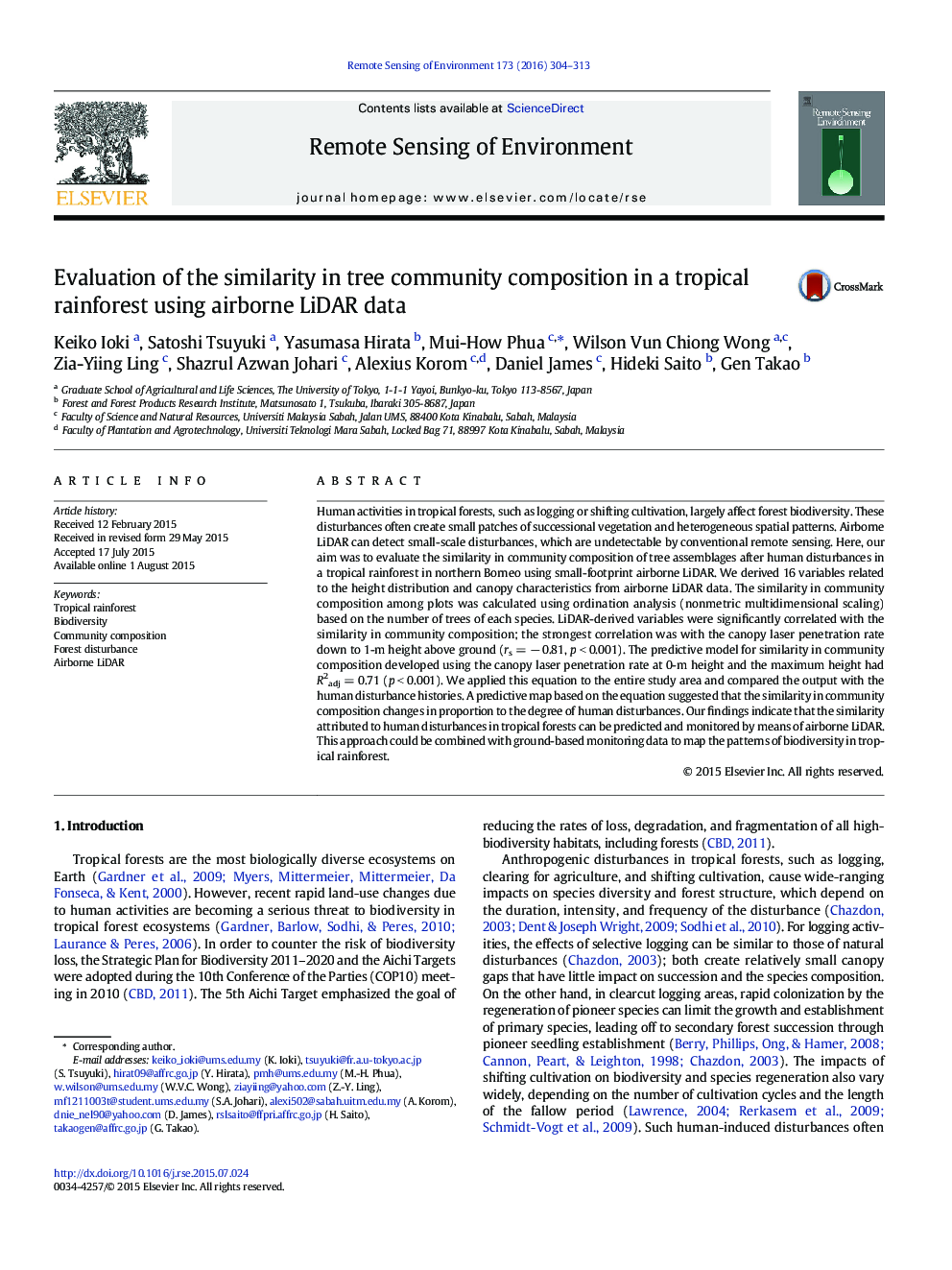 Evaluation of the similarity in tree community composition in a tropical rainforest using airborne LiDAR data