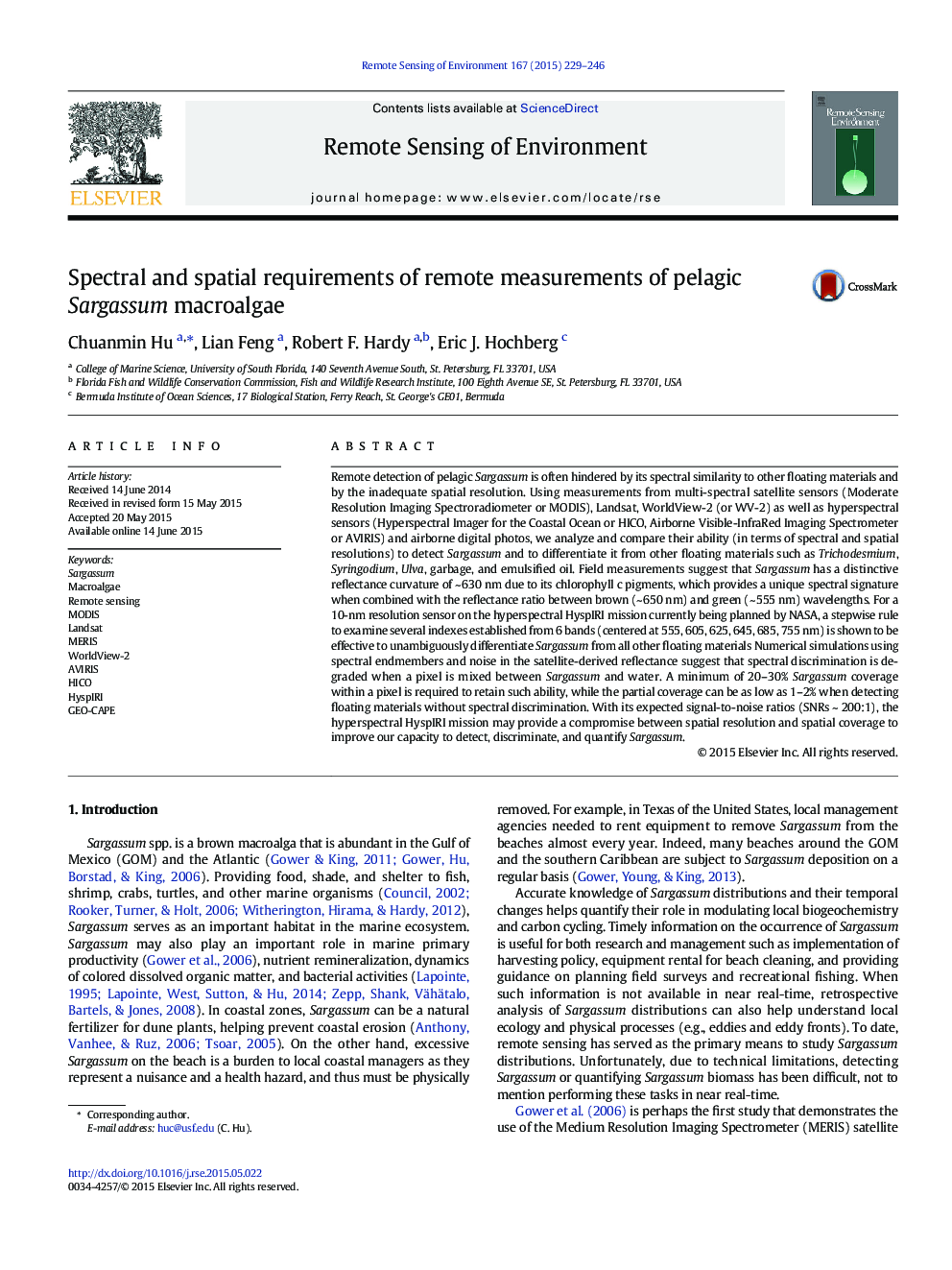 Spectral and spatial requirements of remote measurements of pelagic Sargassum macroalgae