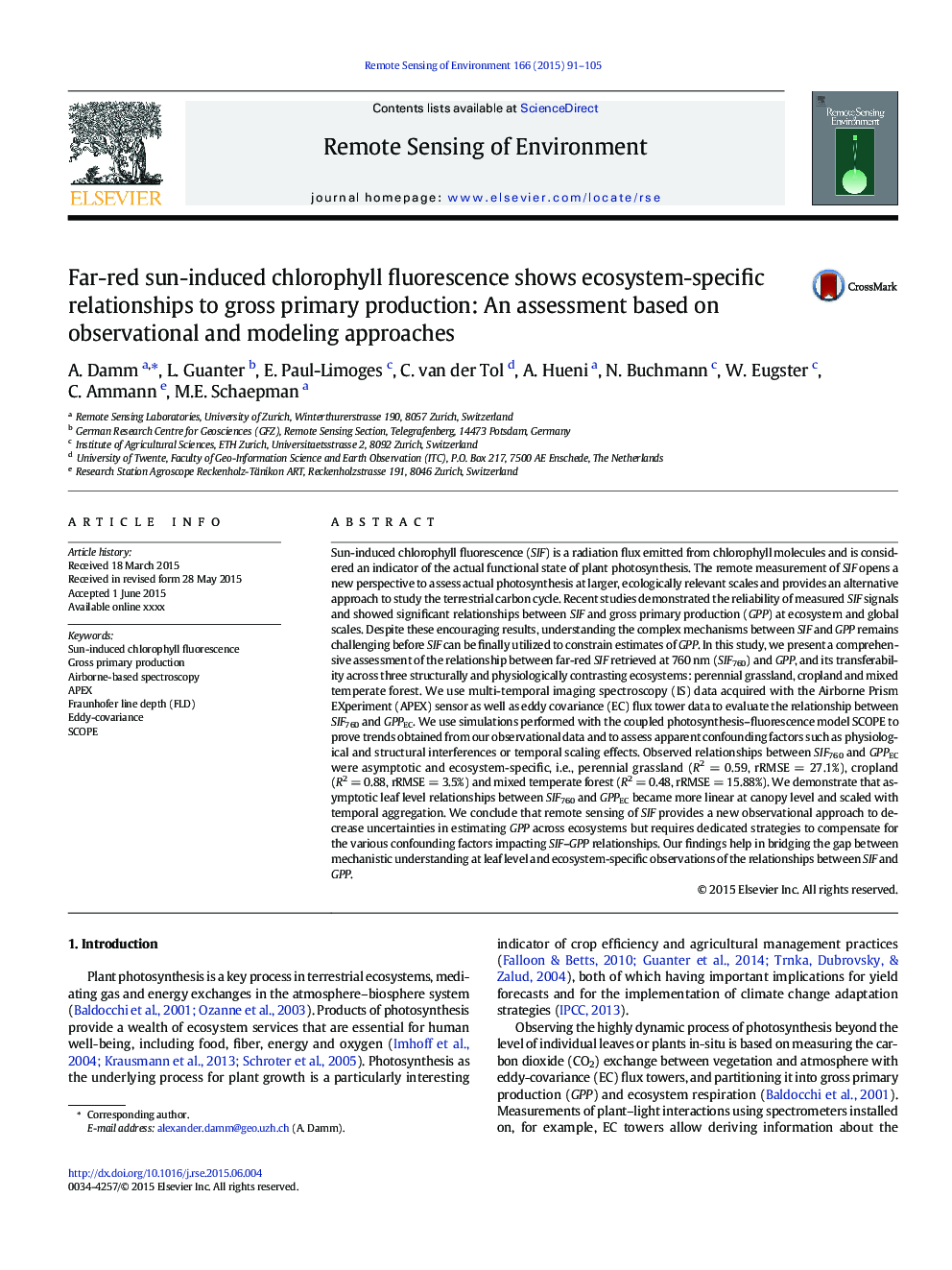 Far-red sun-induced chlorophyll fluorescence shows ecosystem-specific relationships to gross primary production: An assessment based on observational and modeling approaches