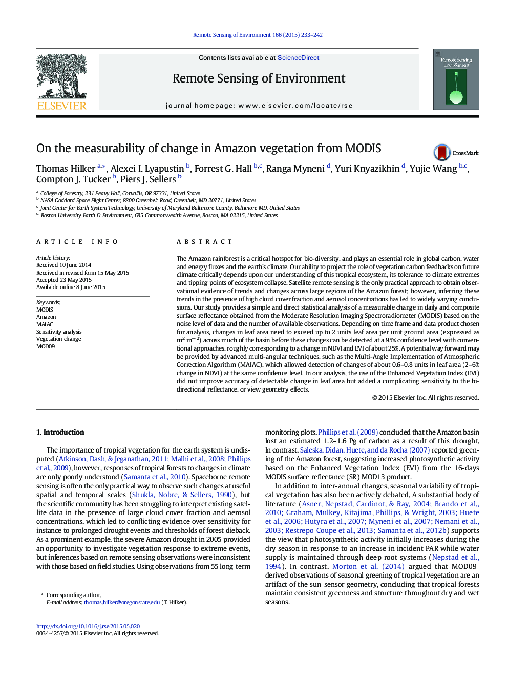 On the measurability of change in Amazon vegetation from MODIS