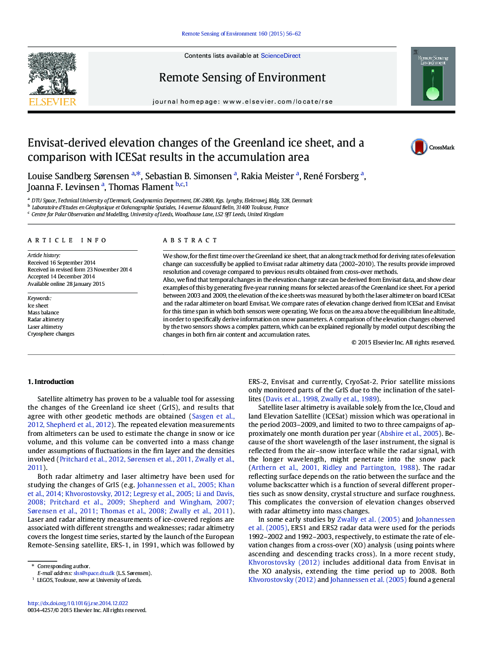 Envisat-derived elevation changes of the Greenland ice sheet, and a comparison with ICESat results in the accumulation area