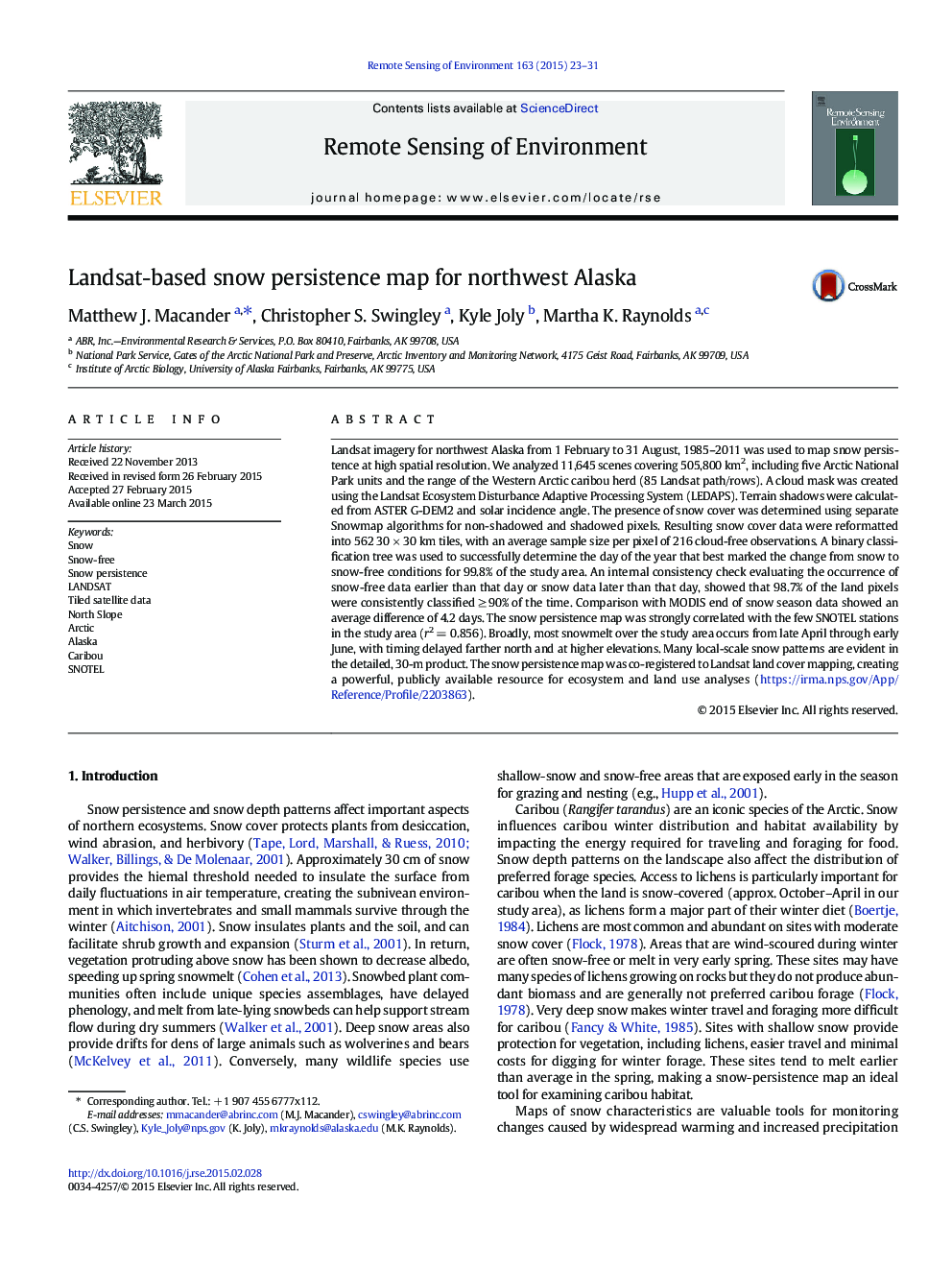 Landsat-based snow persistence map for northwest Alaska