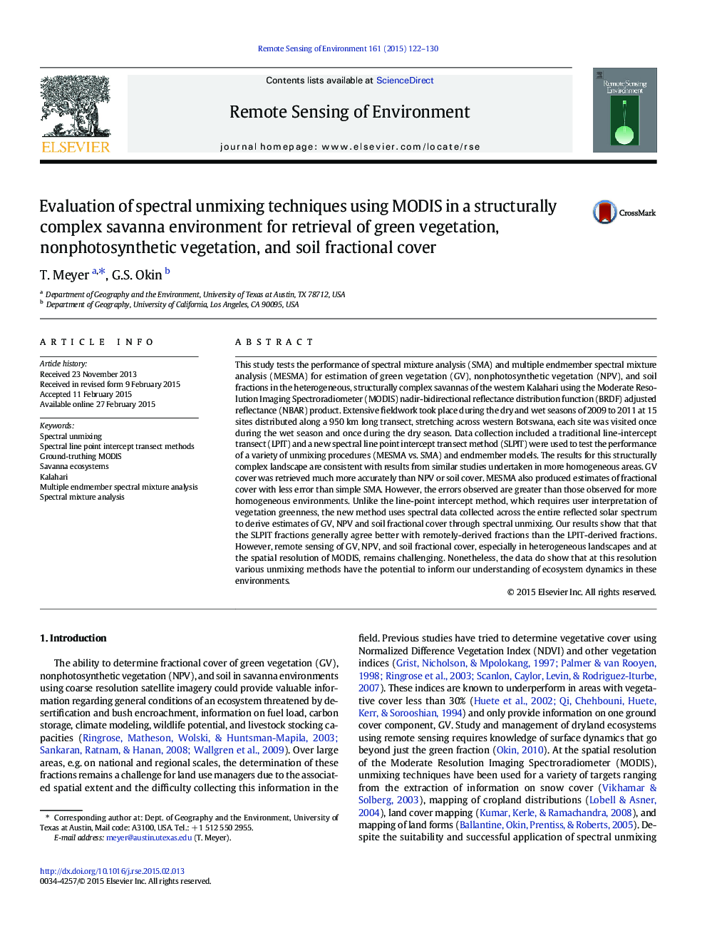 Evaluation of spectral unmixing techniques using MODIS in a structurally complex savanna environment for retrieval of green vegetation, nonphotosynthetic vegetation, and soil fractional cover