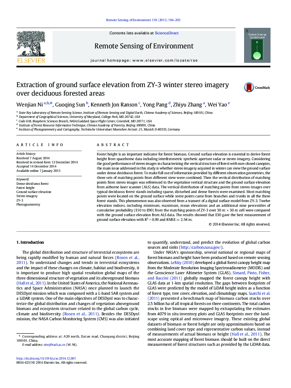 Extraction of ground surface elevation from ZY-3 winter stereo imagery over deciduous forested areas