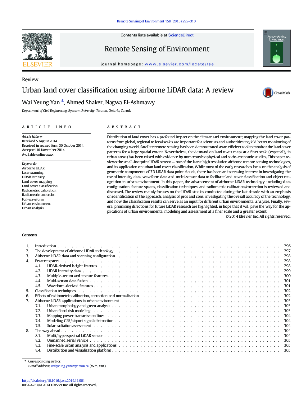 Urban land cover classification using airborne LiDAR data: A review