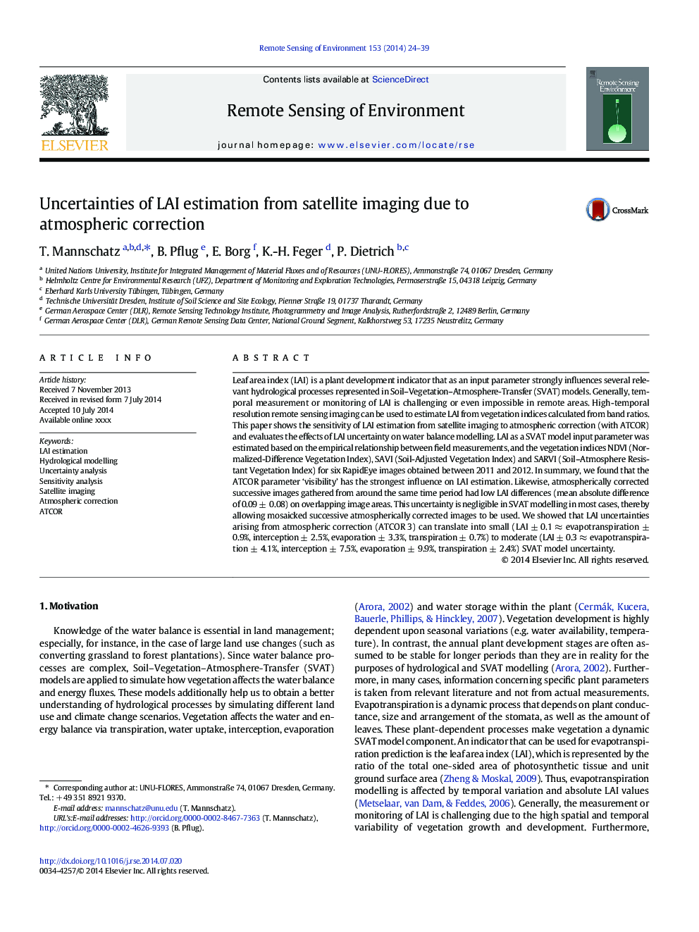 Uncertainties of LAI estimation from satellite imaging due to atmospheric correction