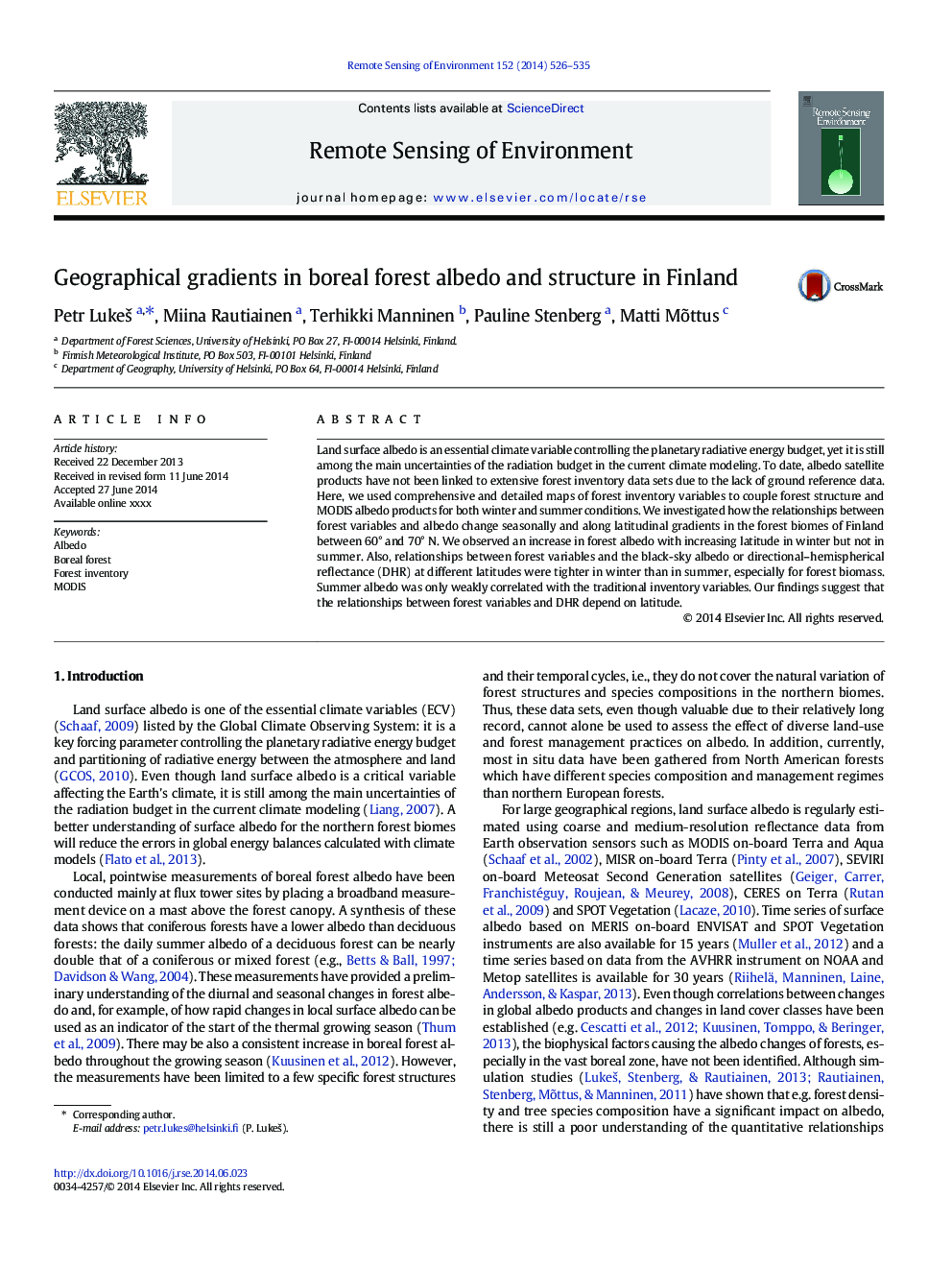 Geographical gradients in boreal forest albedo and structure in Finland