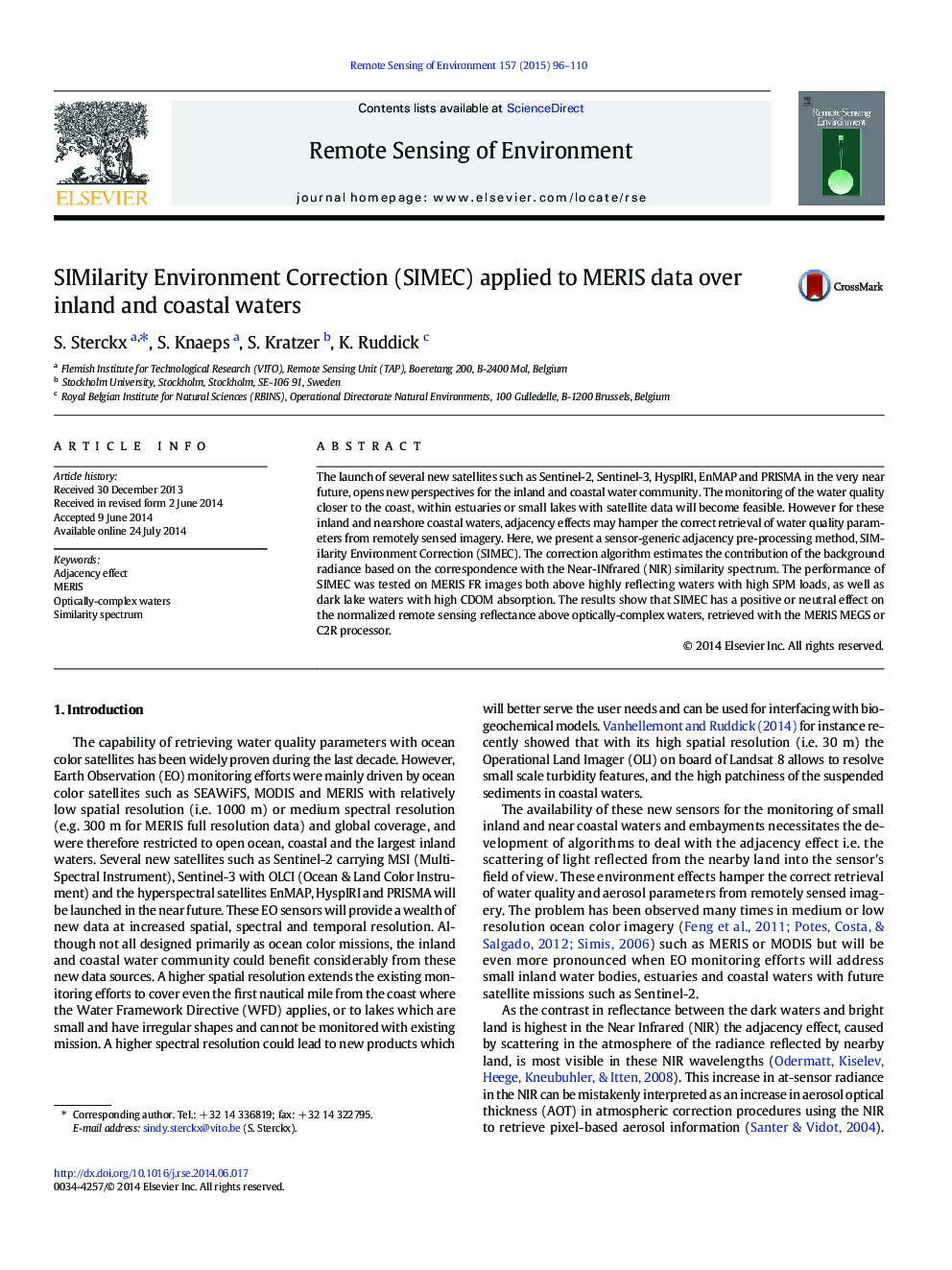 SIMilarity Environment Correction (SIMEC) applied to MERIS data over inland and coastal waters