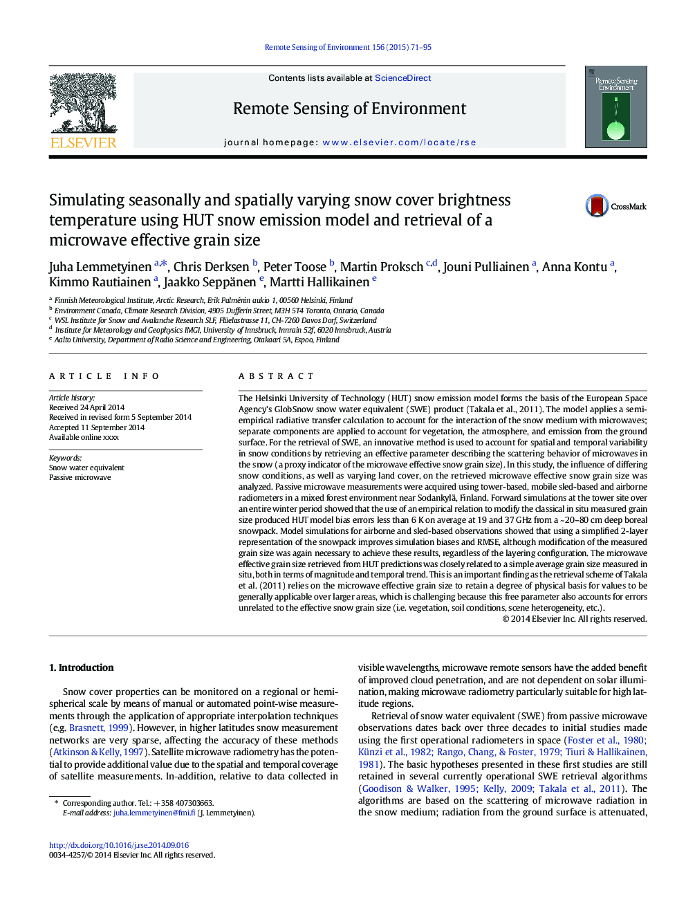 Simulating seasonally and spatially varying snow cover brightness temperature using HUT snow emission model and retrieval of a microwave effective grain size