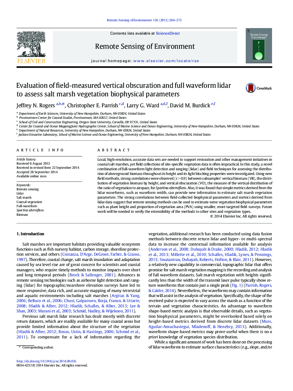 Evaluation of field-measured vertical obscuration and full waveform lidar to assess salt marsh vegetation biophysical parameters