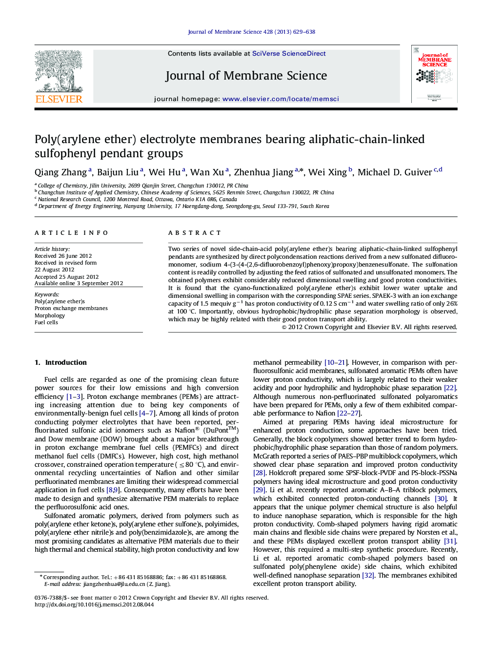 Poly(arylene ether) electrolyte membranes bearing aliphatic-chain-linked sulfophenyl pendant groups