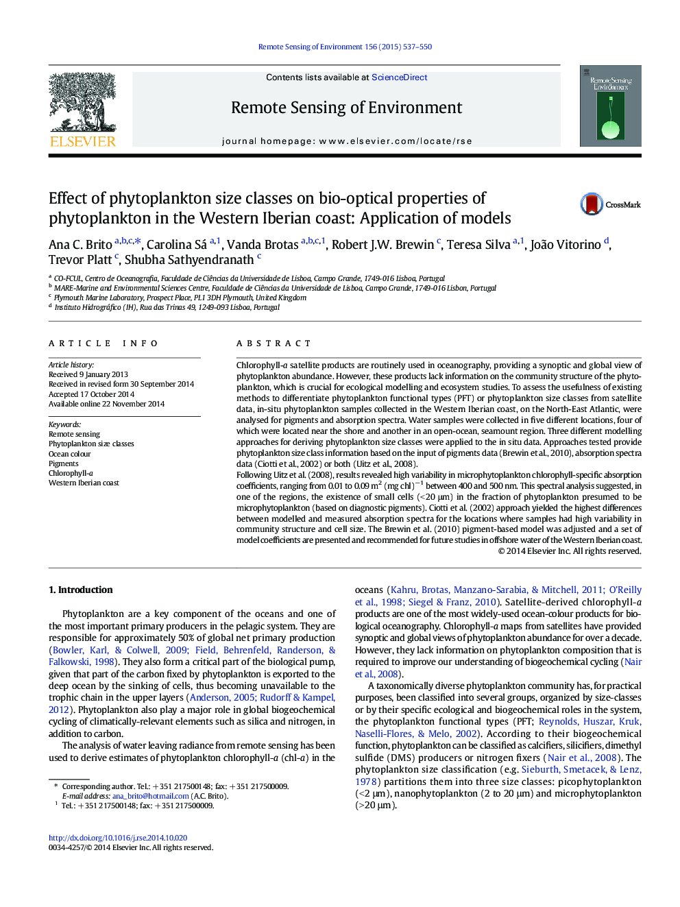 Effect of phytoplankton size classes on bio-optical properties of phytoplankton in the Western Iberian coast: Application of models