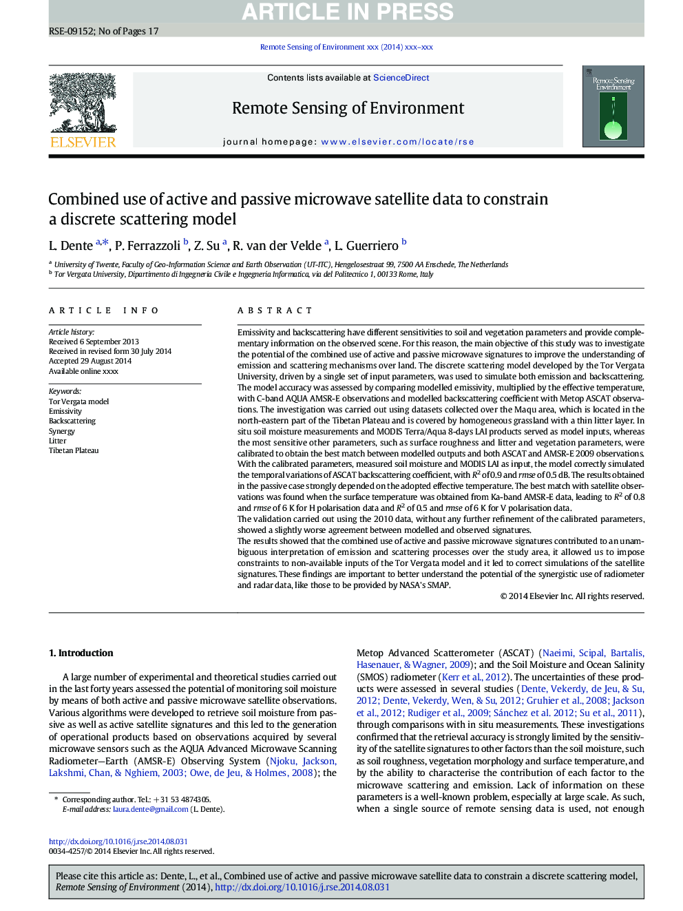 Combined use of active and passive microwave satellite data to constrain a discrete scattering model