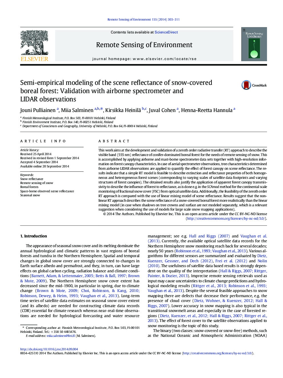 Semi-empirical modeling of the scene reflectance of snow-covered boreal forest: Validation with airborne spectrometer and LIDAR observations