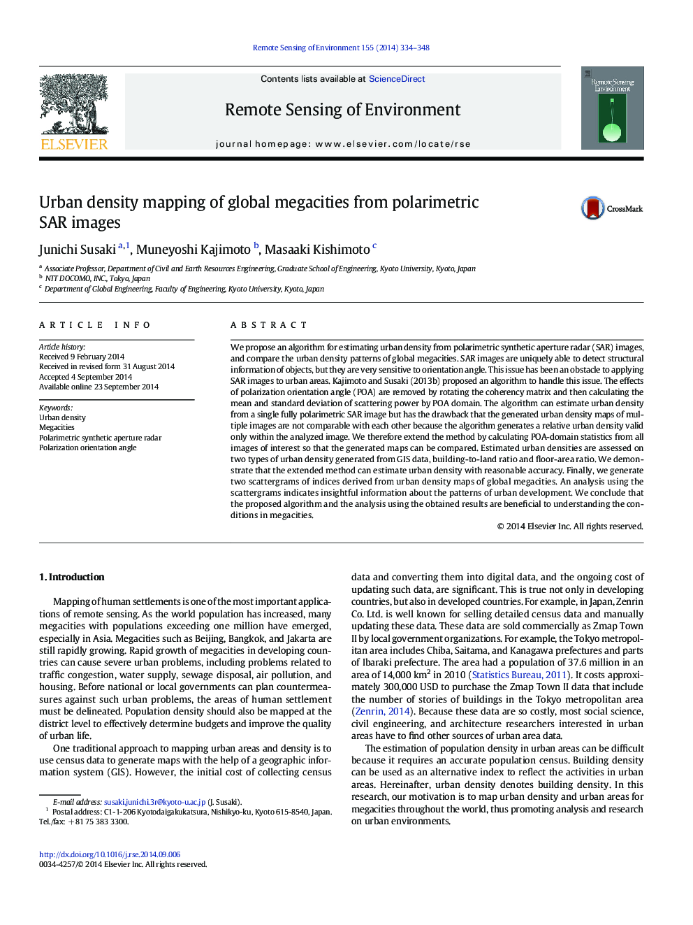 Urban density mapping of global megacities from polarimetric SAR images