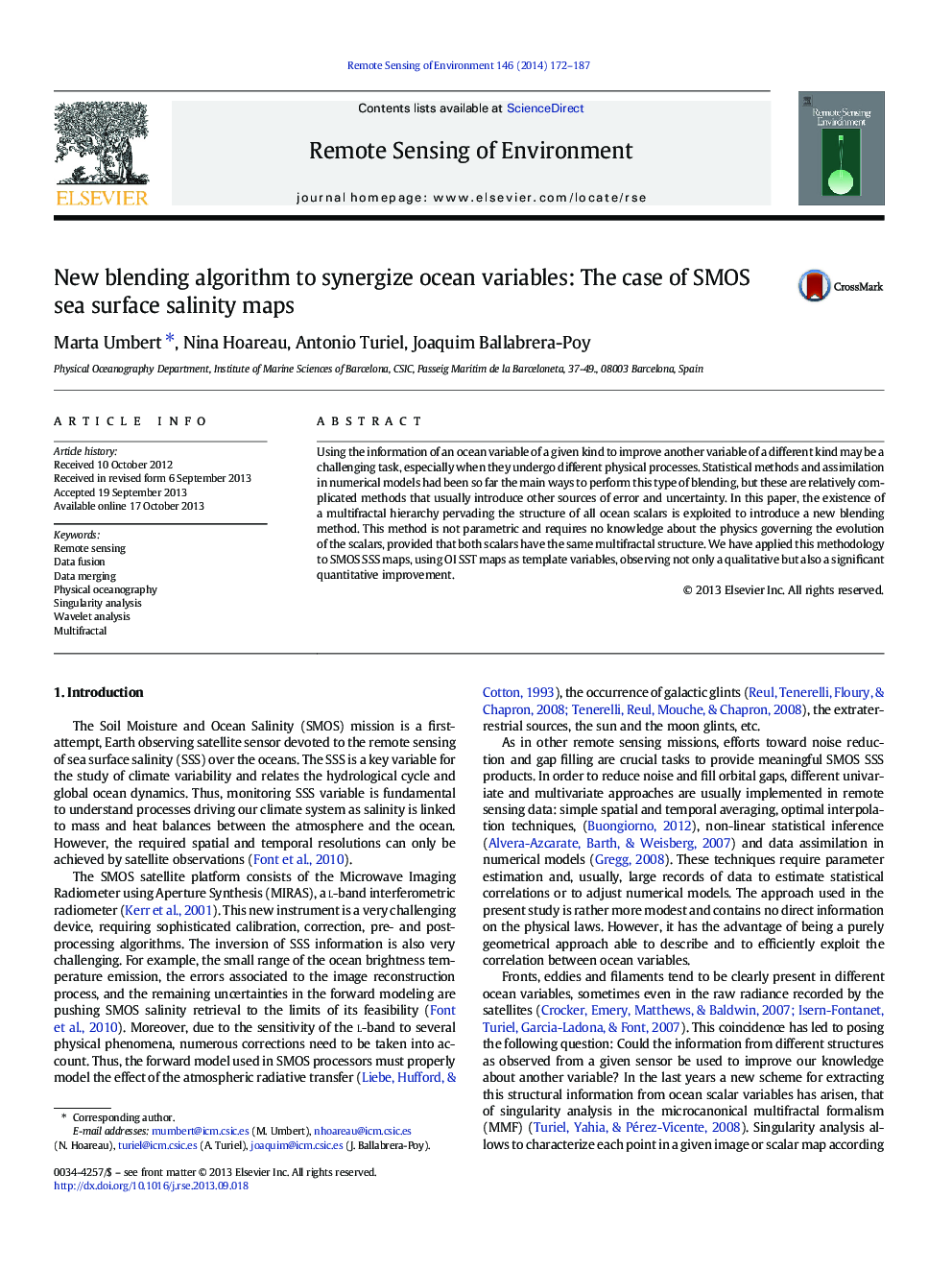 New blending algorithm to synergize ocean variables: The case of SMOS sea surface salinity maps