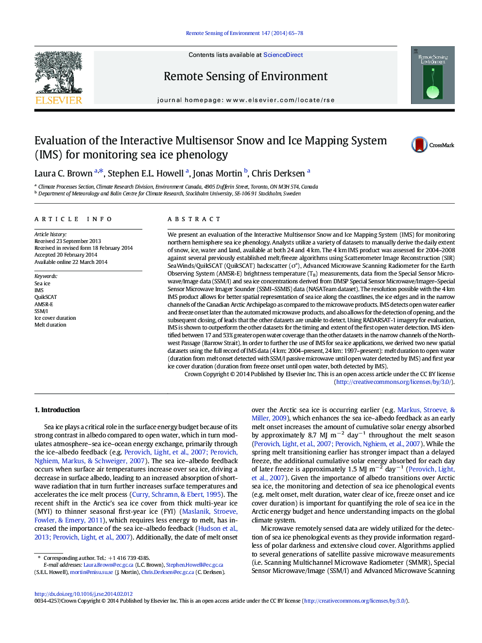 Evaluation of the Interactive Multisensor Snow and Ice Mapping System (IMS) for monitoring sea ice phenology