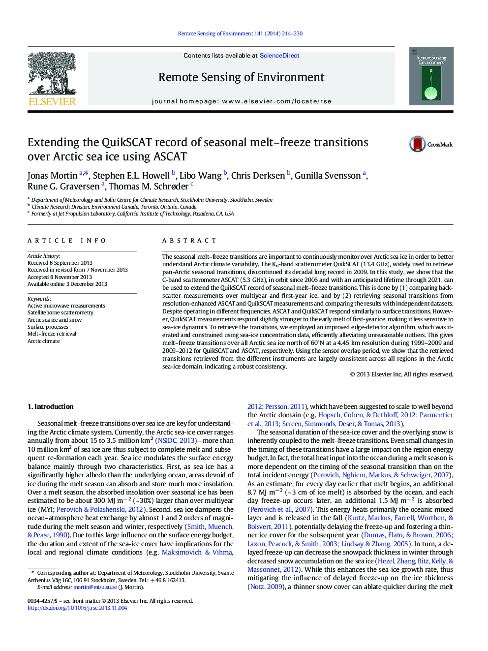 Extending the QuikSCAT record of seasonal melt-freeze transitions over Arctic sea ice using ASCAT